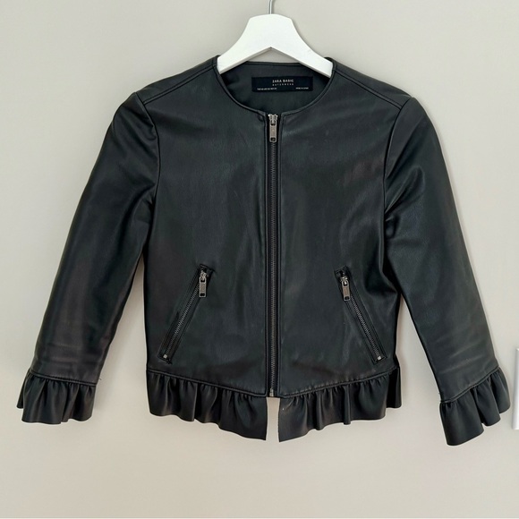 Zara Peplum Ruffled Faux Leather Cropped Zip Up Frill Jacket XS - Picture 10 of 15